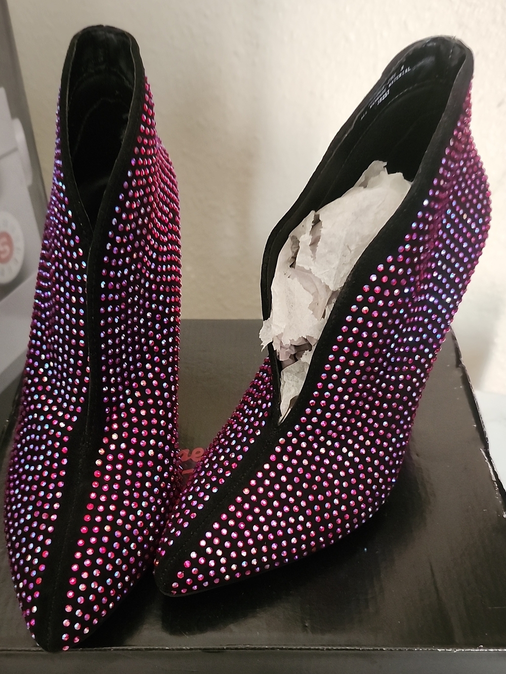 edge Pink Crystal Embellished Pointed Toe Heeled Ankle Boots